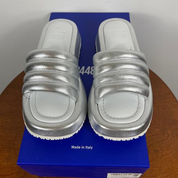 New P448 Fergie Slide Sandal in Silver Leather Women's Size EU 35 - Picture 2 of 9